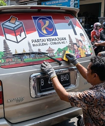 pasang sticker partai murah di singaraja